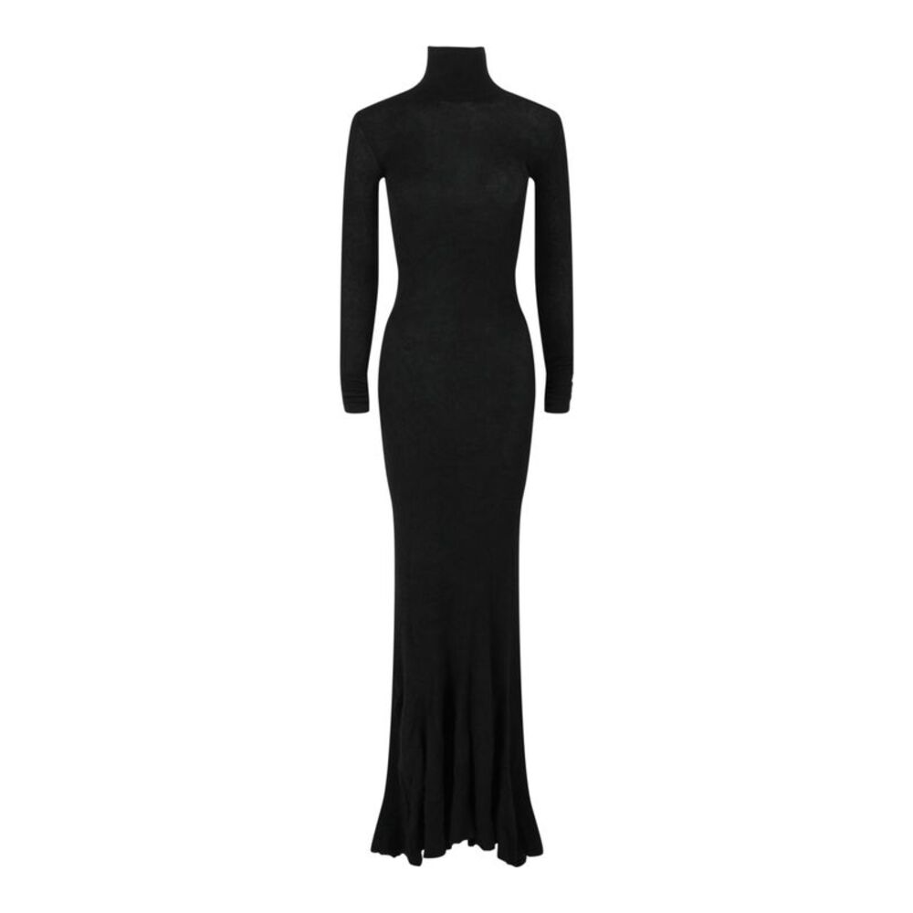 Balenciaga Maxi Godet Dress Black Womens